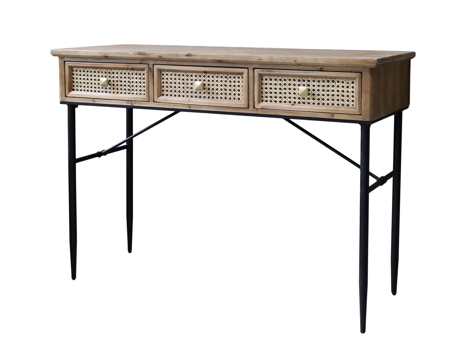 Hnědý antik dřevěný psací stůl s kovovými nohami - 110*42*80 cm Chic Antique