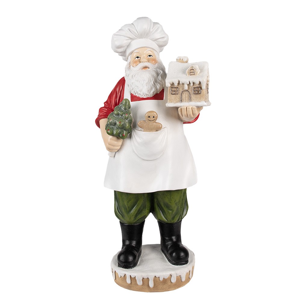 Vánoční dekorace socha Santa kuchař s perníkovou chaloupkou - 26*20*59 cm Clayre & Eef