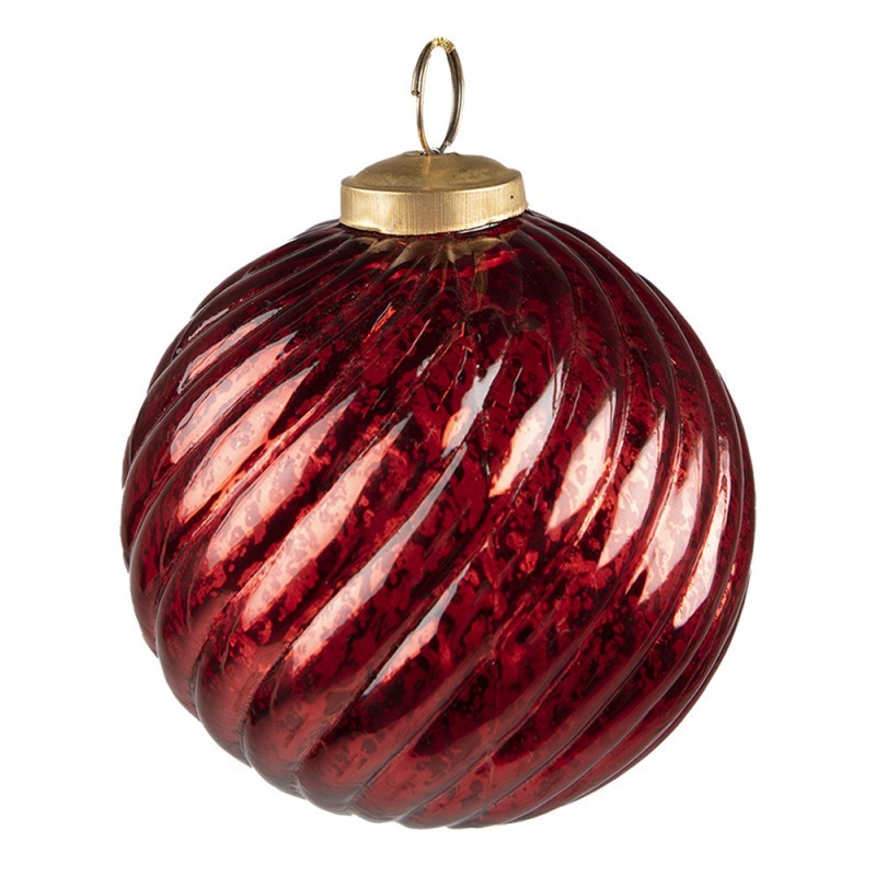 Červená skleněná vánoční ozdoba koule s vroubky - Ø 9*10 cm Clayre & Eef