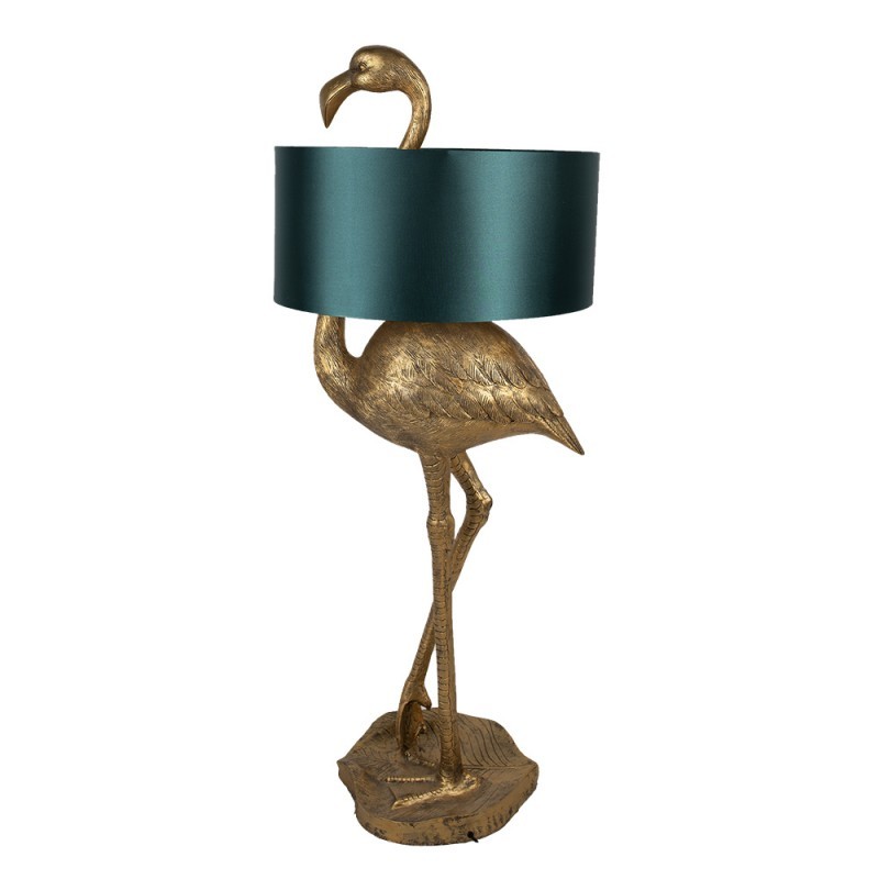 Zlatá stojací lampa Flamingo se zeleným stínidlem - 55*40*142 cm E27/max 1*60W Clayre & Eef