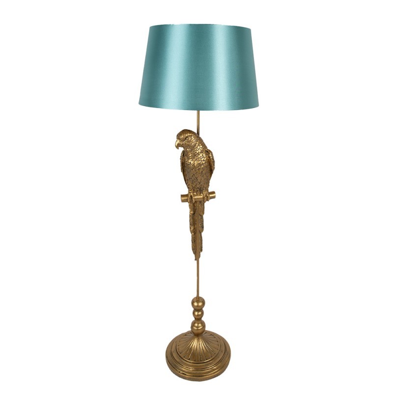 Zlatá stojací lampa s papouškem a se zeleným stínidlem - Ø 40*120 cm E27/max 1*60W Clayre & Eef