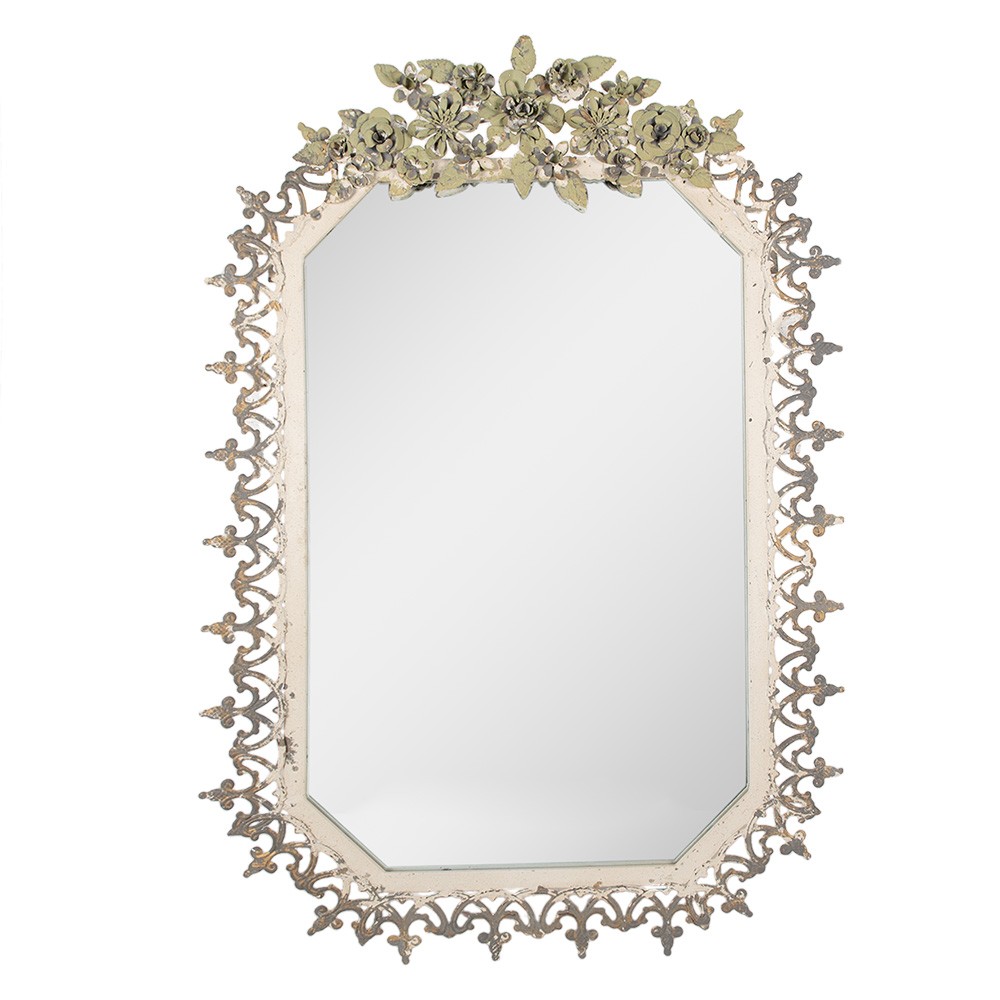 Šedobéžové antik nástěnné zrcadlo se zdobnými květy Viloé - 63*3*93 cm Clayre & Eef