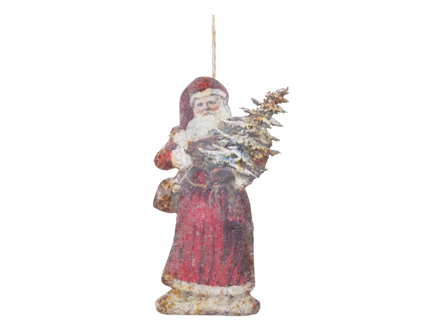Vánoční kovová závěsná dekorace Santa Vintage - 16*30 cm Chic Antique