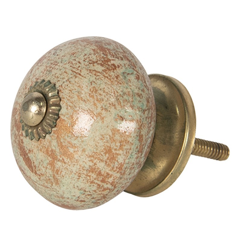 Vintage zelená úchytka z keramiky se zlatými kovovými detaily – Ø 4*4 cm Clayre & Eef
