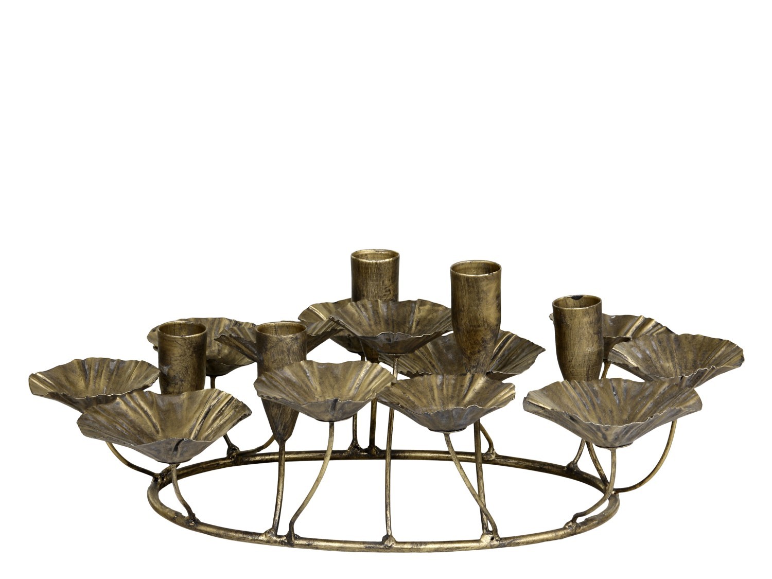 Bronzový antik kovový svícen na 5 úzkých svíček Leaves - 29*39*15 cm Chic Antique