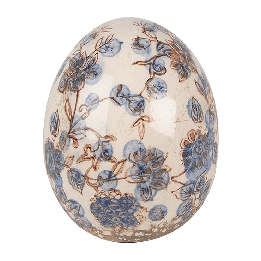 Dekorace keramické vajíčko s modrými květy Blusia M - Ø 11*14 cm Clayre & Eef