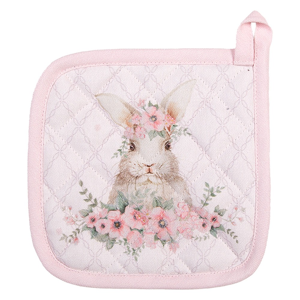 Bavlněná dětská chňapka - podložka s králíčkem Floral Easter Bunny - 16*16 cm Clayre & Eef
