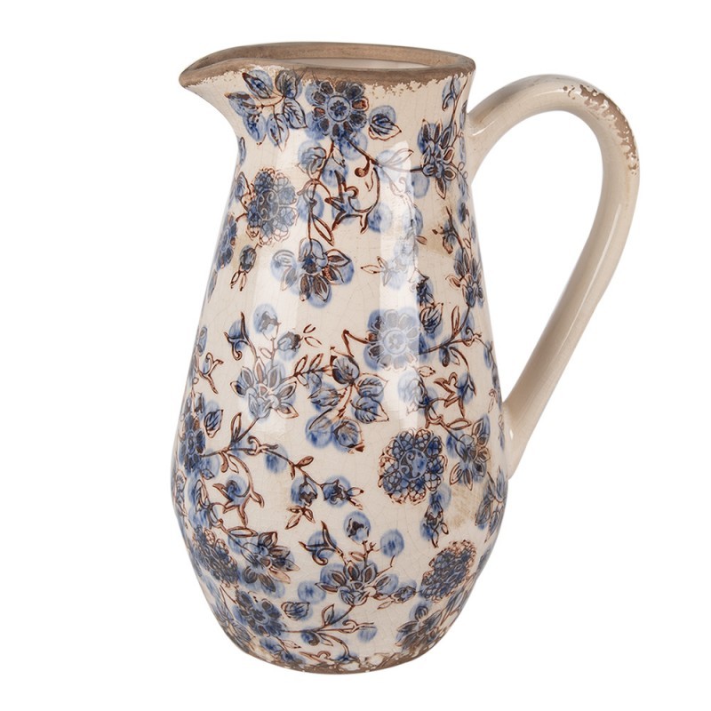 Dekorativní keramický džbán s modrými květy Blusia M - 20*14*25 cm Clayre & Eef