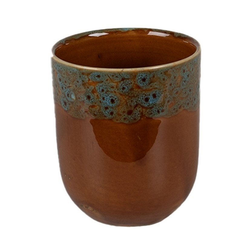 Hnědomodrý keramický kalíšek na čaj - ∅ 7*8 cm / 0,15L Clayre & Eef