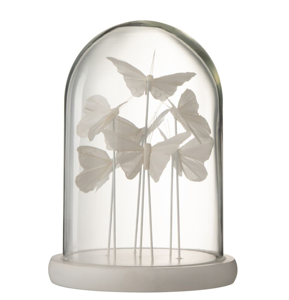 Dekorativní skleněný poklop s bílými motýly S - Ø 17,5*25,5 cm J-Line by Jolipa