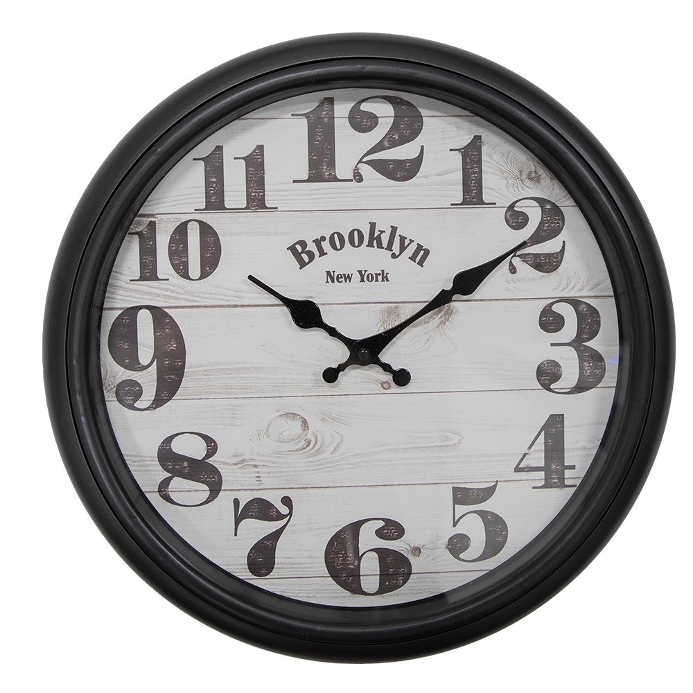 Černé nástěnné hodiny Brooklyn - Ø 40*7 cm / 1*AA Clayre & Eef