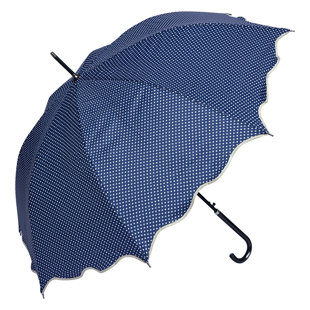 Modrý deštník pro dospělé s puntíky a vlnitým okrajem - Ø 98 cm Clayre & Eef
