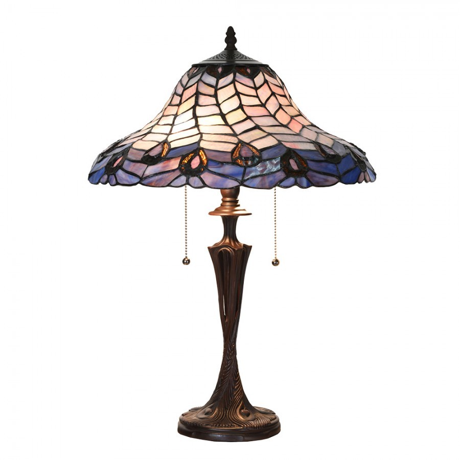 Modrá stolní lampa Tiffany Bleu Gérald - Ø 40*60cm Clayre & Eef
