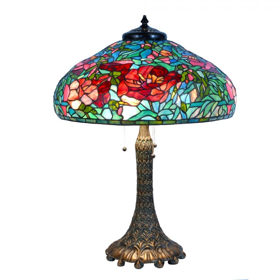 Barevná stolní lampa Tiffany Flower Red Roses - Ø 55*85cm Clayre & Eef