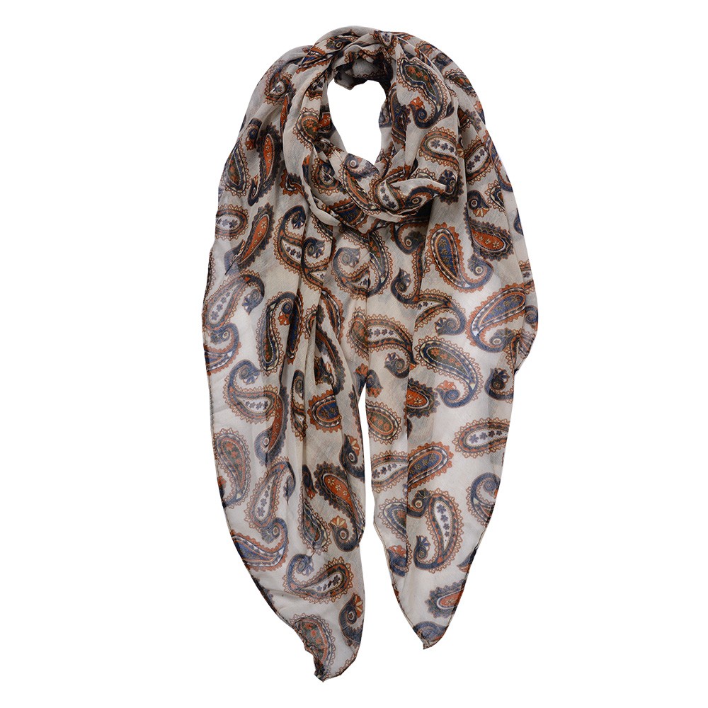Béžový dámský šátek s barevnými ornamenty - 80*180 cm Clayre & Eef