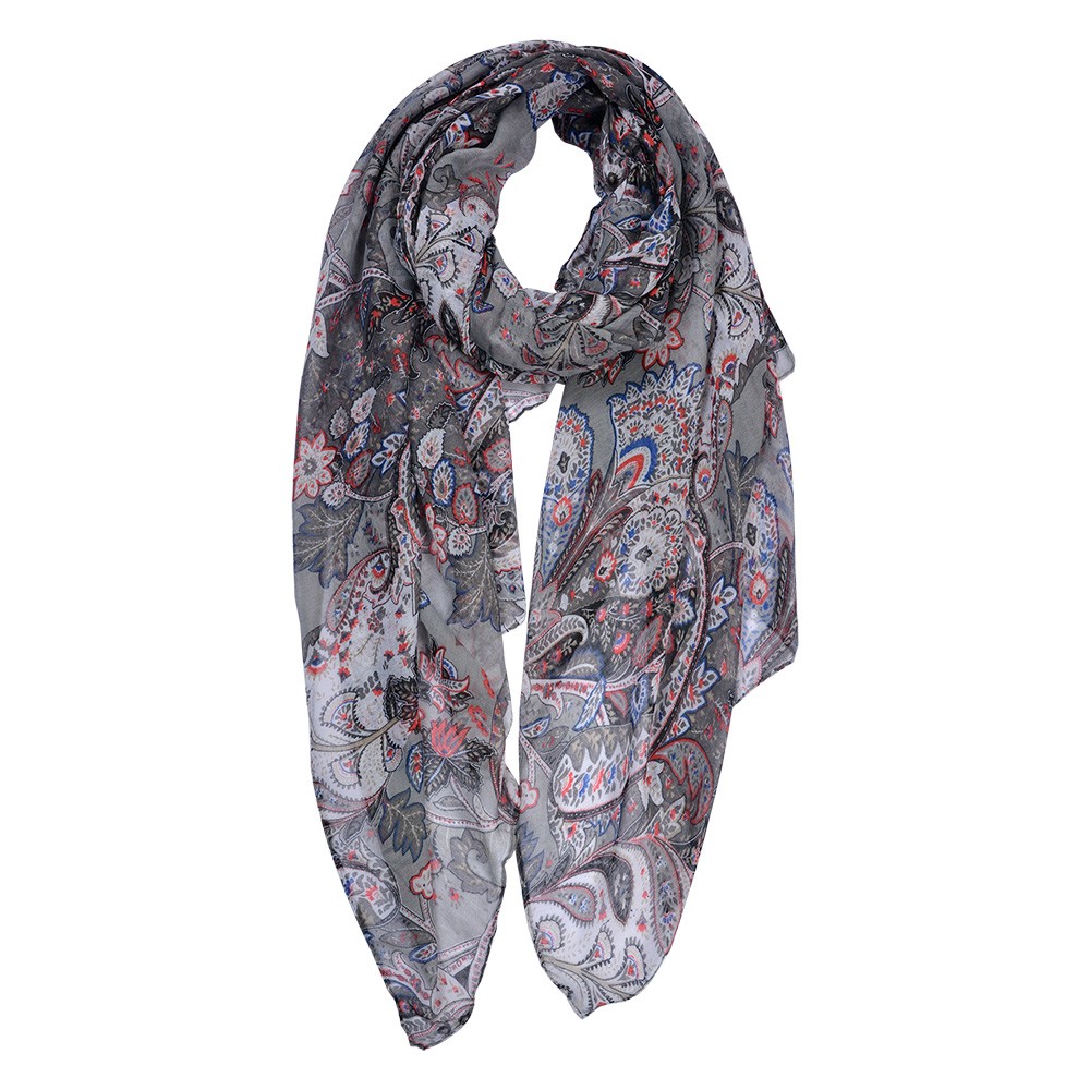 Šedý dámský šátek s ornamenty - 80*180 cm Clayre & Eef