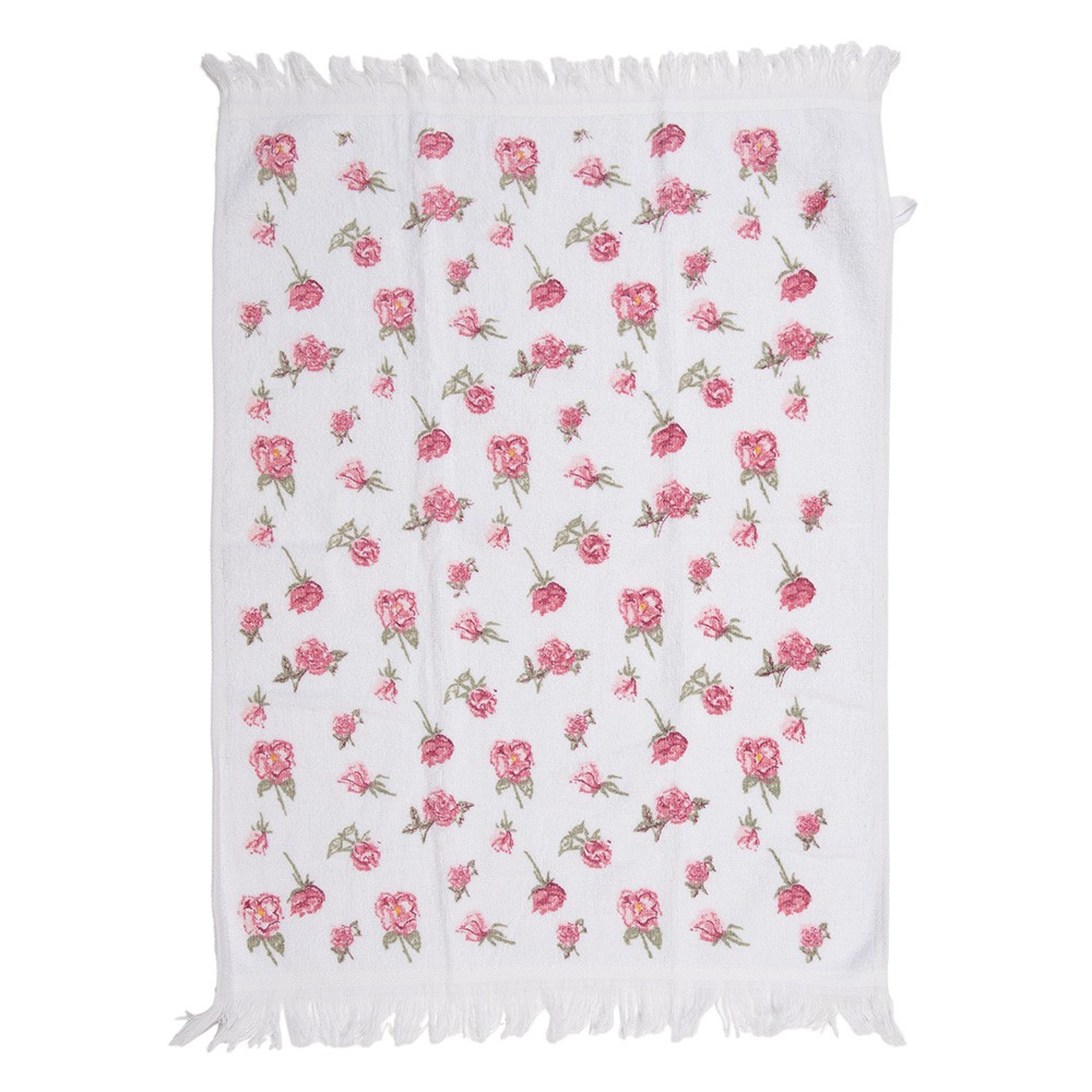 Bílý kuchyňský froté ručník s růžičkami - 40*66 cm Clayre & Eef