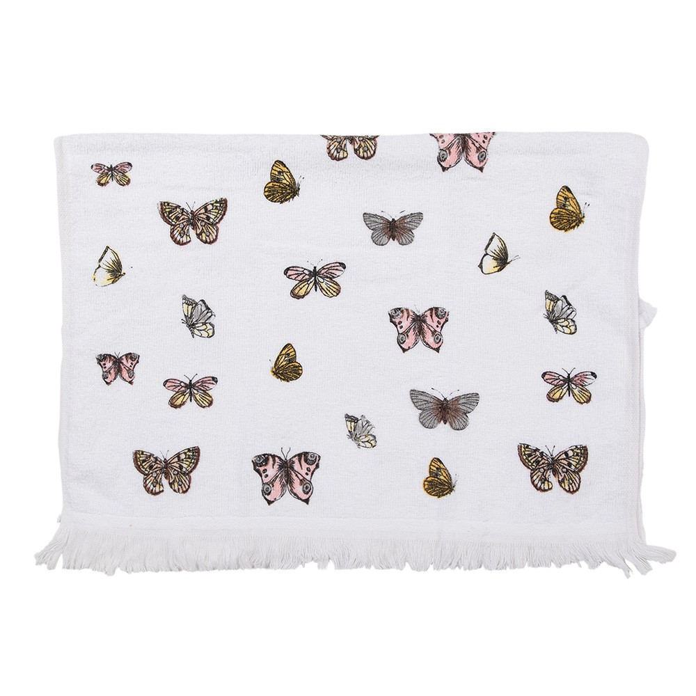 Bílý froté kuchyňský ručník s motýlky Butterfly Paradise - 40*66 cm Clayre & Eef