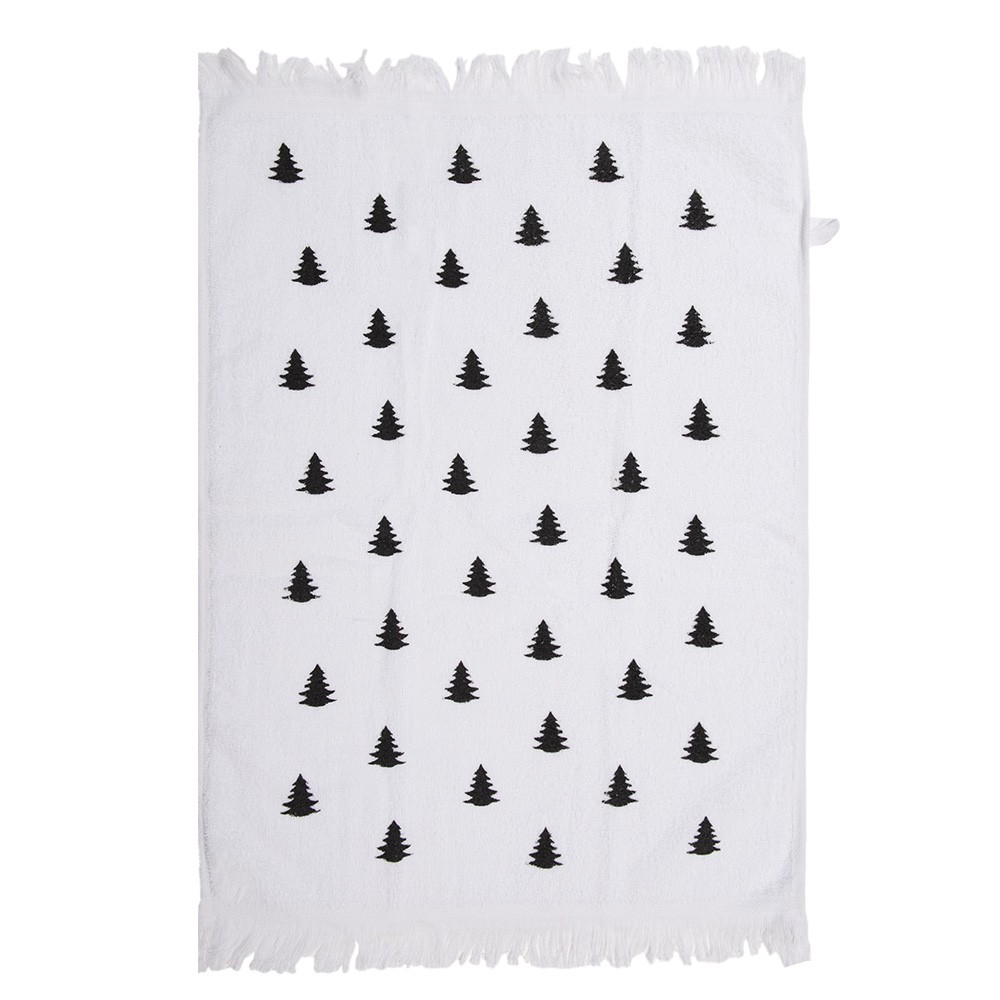 Bílý kuchyňský froté ručník se stromky Black&White X-Mas - 40*66 cm Clayre & Eef