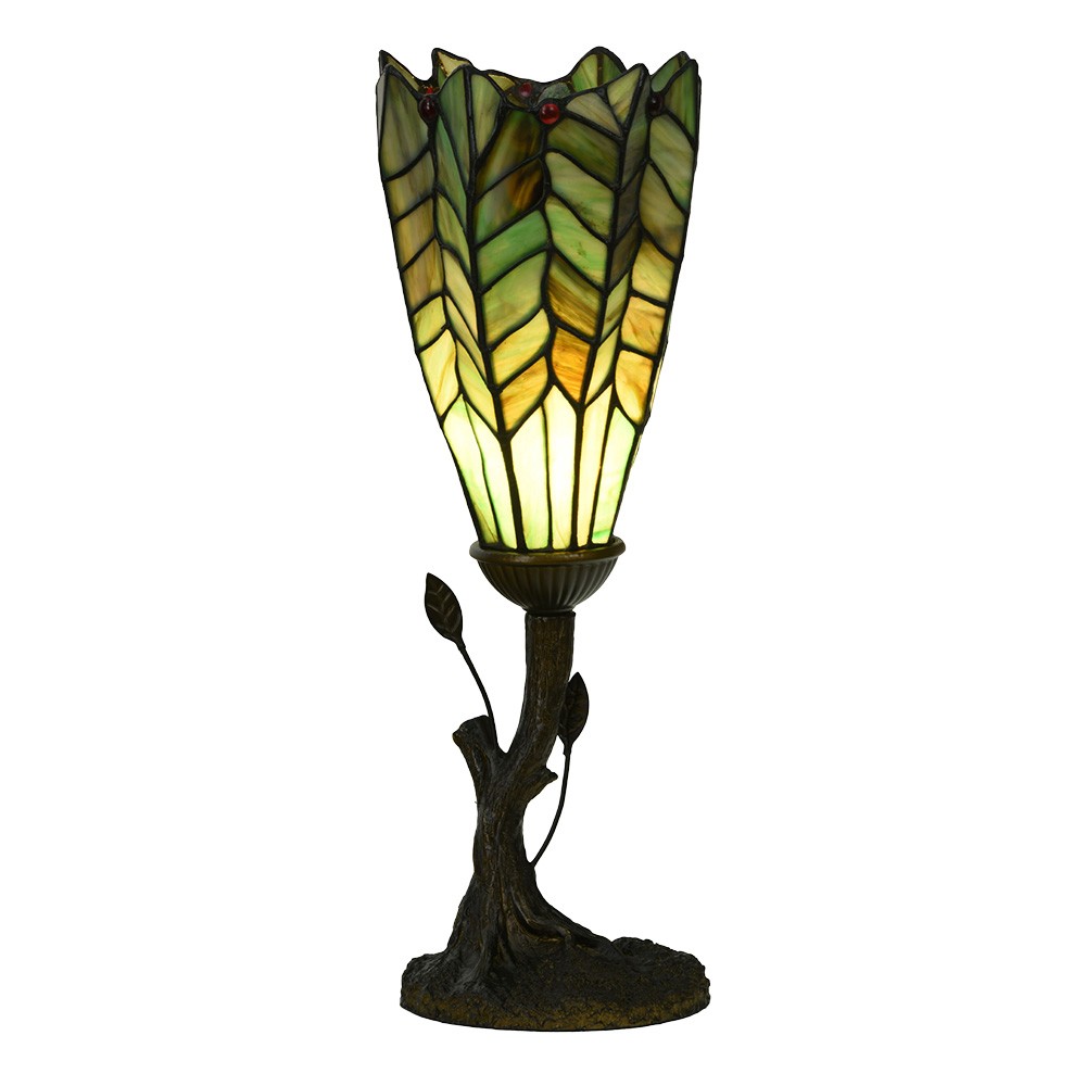 Zelená stolní lampa Tiffany ve tvaru květu - Ø 15*42 cm E14/max 1*25W Clayre & Eef