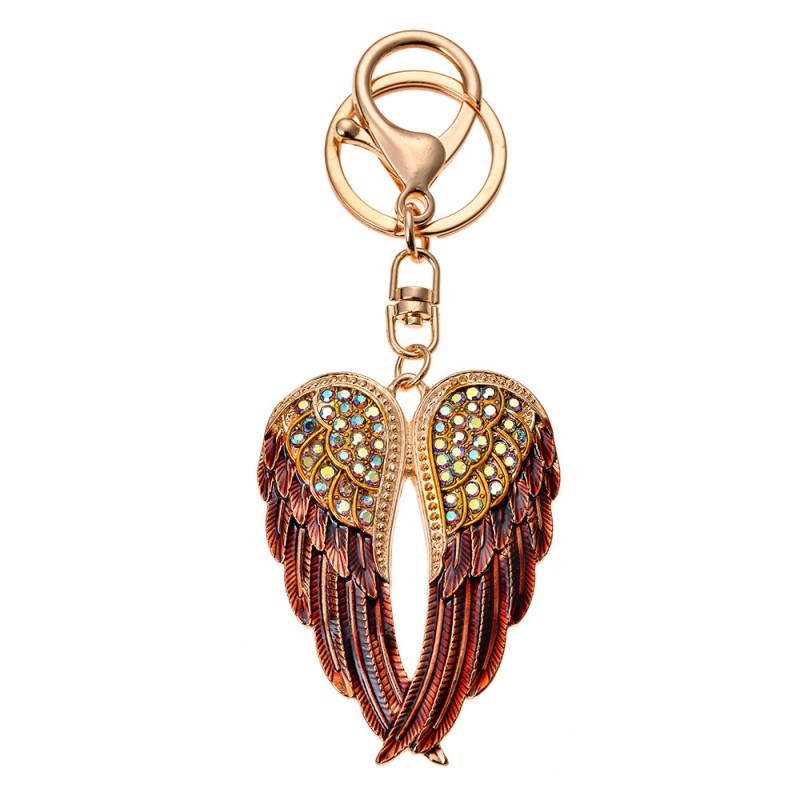 Zlatý kovový přívěsek na klíče andělská křídla s barevnými kamínky Clayre & Eef