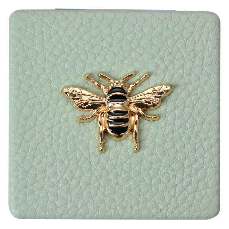 Zelené příruční zrcátko do kabelky se včelkou - 6*6 cm Clayre & Eef