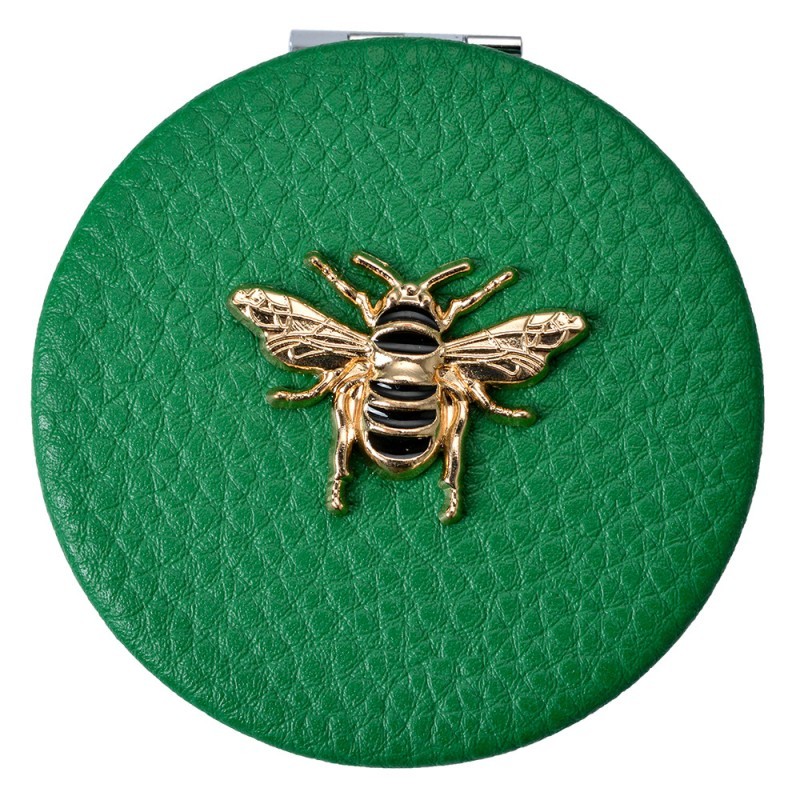 Zelené příruční zrcátko do kabelky se včelkou - Ø 6 cm Clayre & Eef