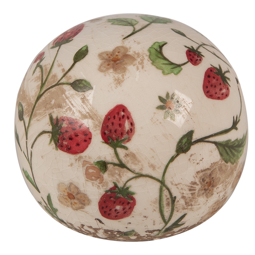 Béžová antik dekorace koule s jahůdkami Wild Strawberries - Ø 10*10 cm Clayre & Eef