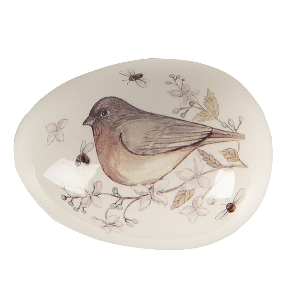 Dekorace keramická miska s ptáčkem ve tvaru vajíčka - 10*7*7 cm Clayre & Eef