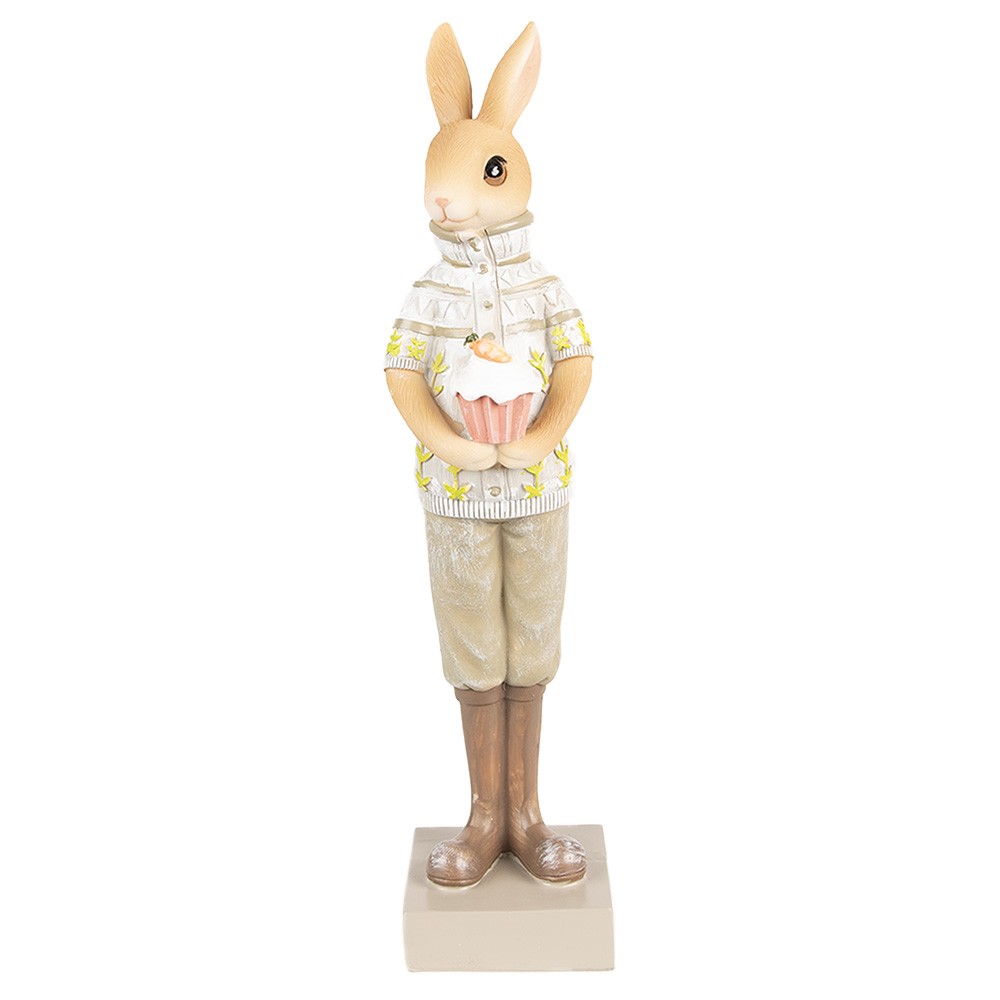 Dekorace králík ve světlém svetříku s dortíkem - 7*7*28 cm Clayre & Eef