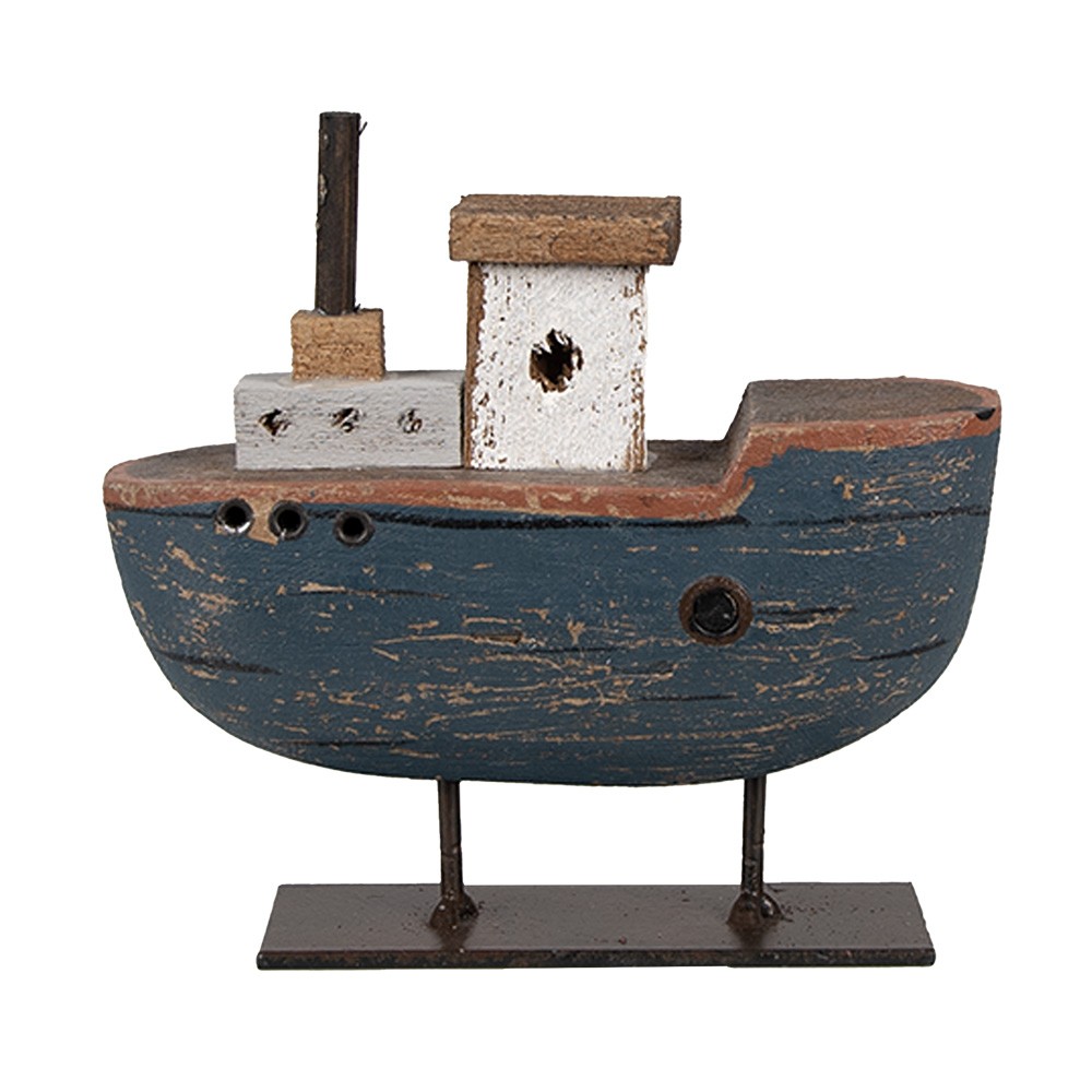 Modrá dekorativní miniaturní dekorace loďka na podstavci Nauticco - 10*3*10 cm Clayre & Eef
