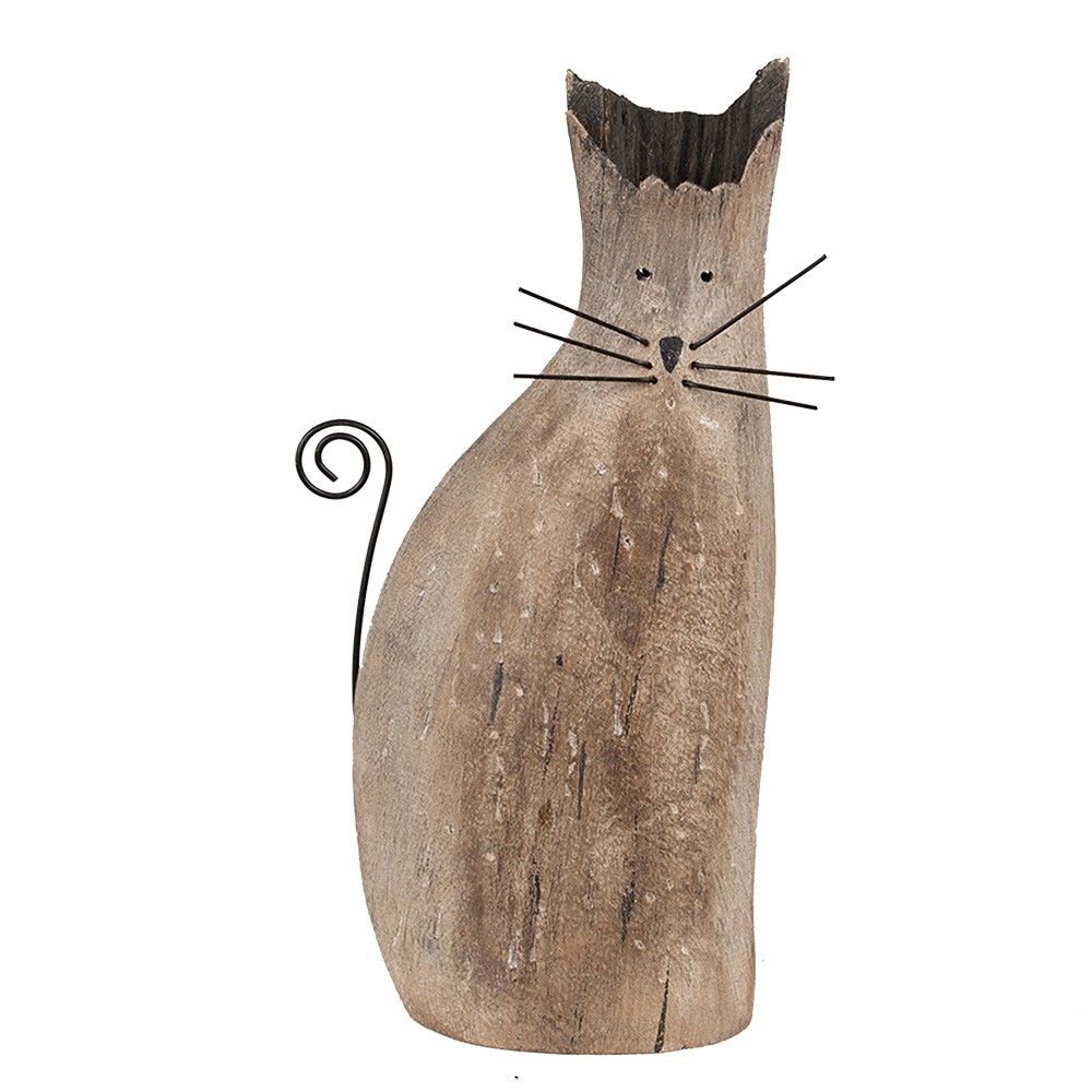 Přírodní dřevěná dekorace socha kočka - 14*7*26 cm Clayre & Eef