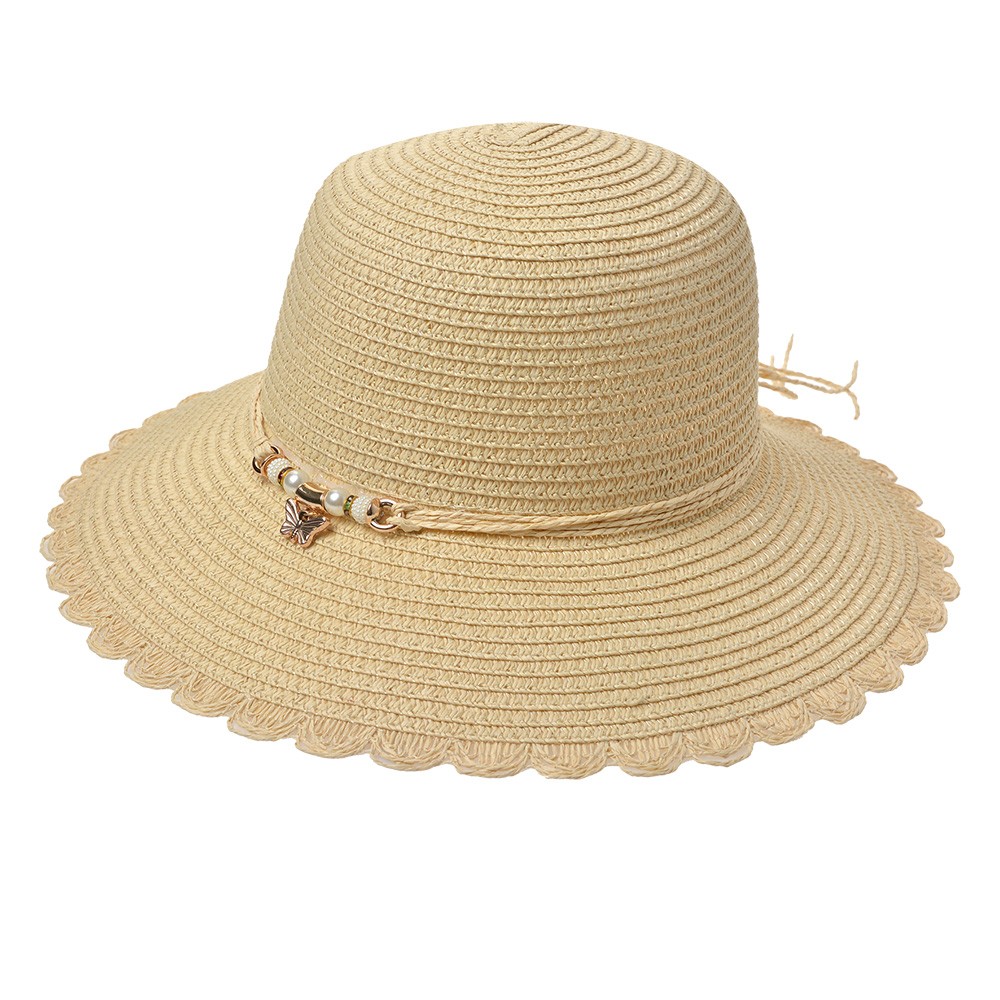 Béžový dámský klobouk s ozdobným okrajem Clayre & Eef