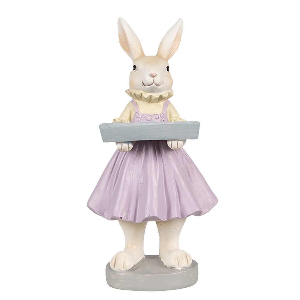 Dekorace králičí slečna ve fialové sukni s tácem - 10*8*20 cm Clayre & Eef