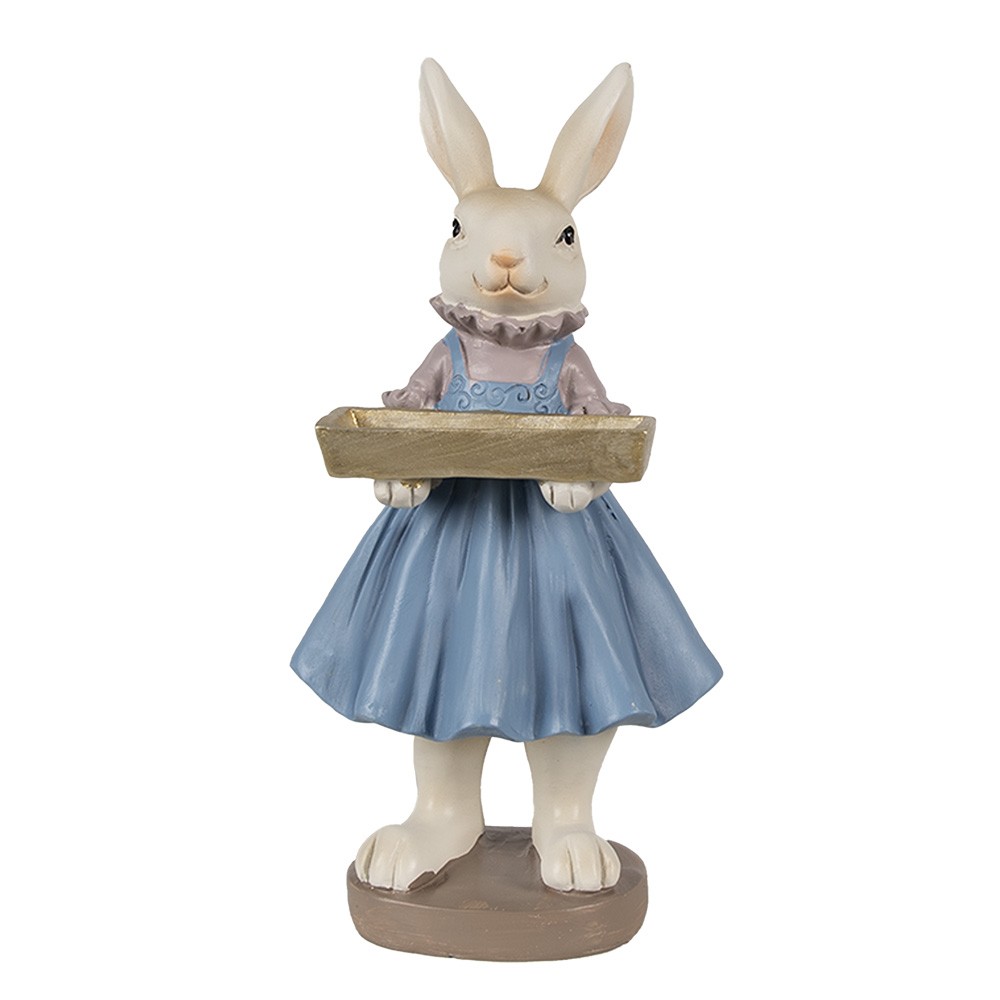 Dekorace králičí slečna v modrých šatech s tácem - 10*8*20 cm Clayre & Eef