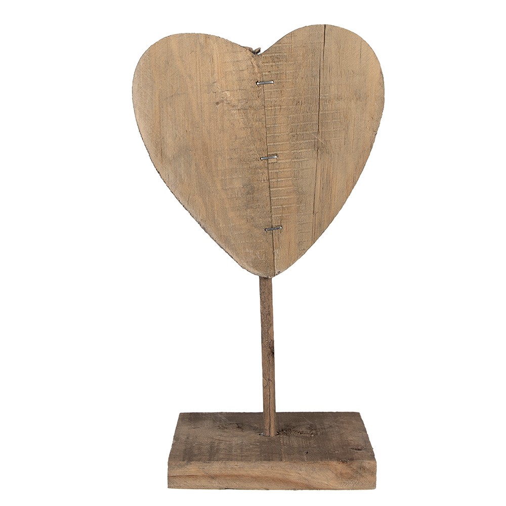 Hnědá antik dřevěná dekorace srdce na podstavci - 15*8*27 cm Clayre & Eef