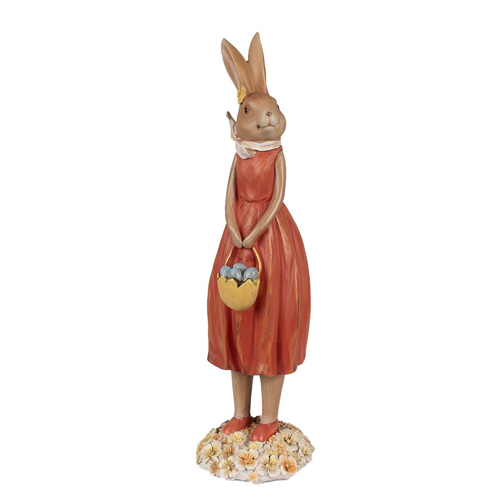 Dekorace králičí žena v oranžových šatech a vajíčky - 9*9*33 cm Clayre & Eef