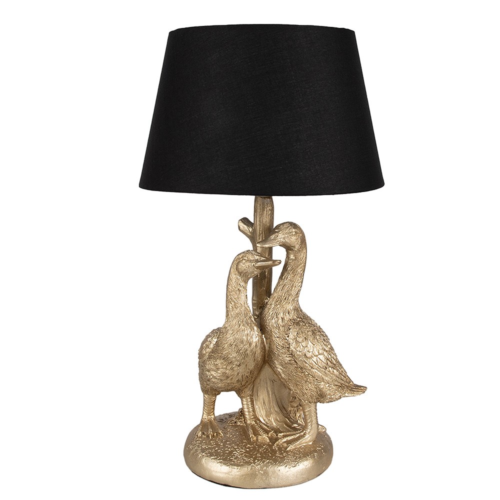 Zlatá stolní lampa s husami a černým stínidlem Duck - Ø 20*37 cm E27/max 1*40W Clayre & Eef