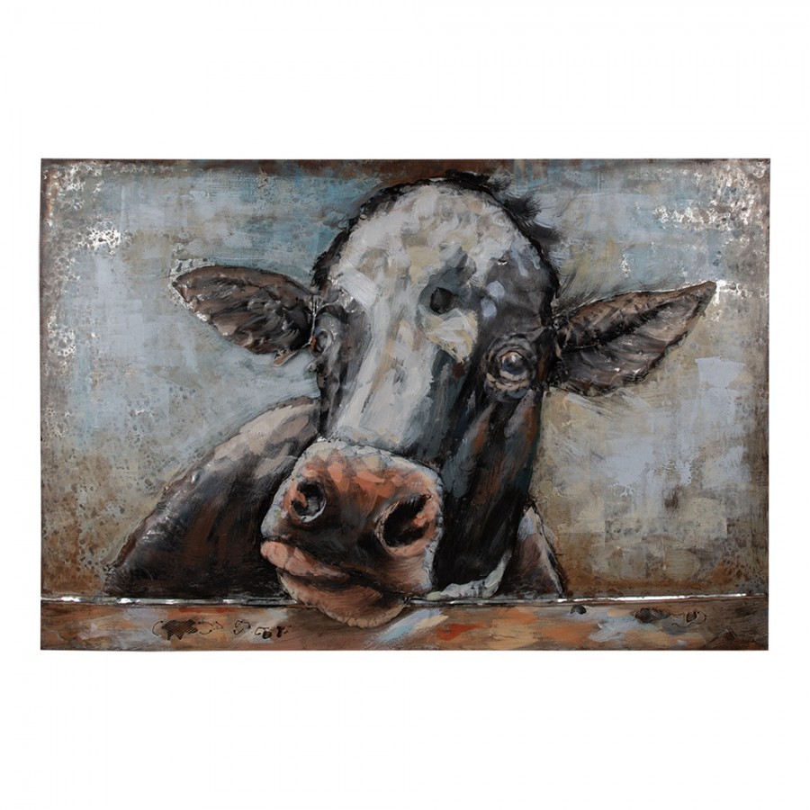 3D černo-bílý kovový obraz kráva Iron Cow - 90*5*60 cm Clayre & Eef