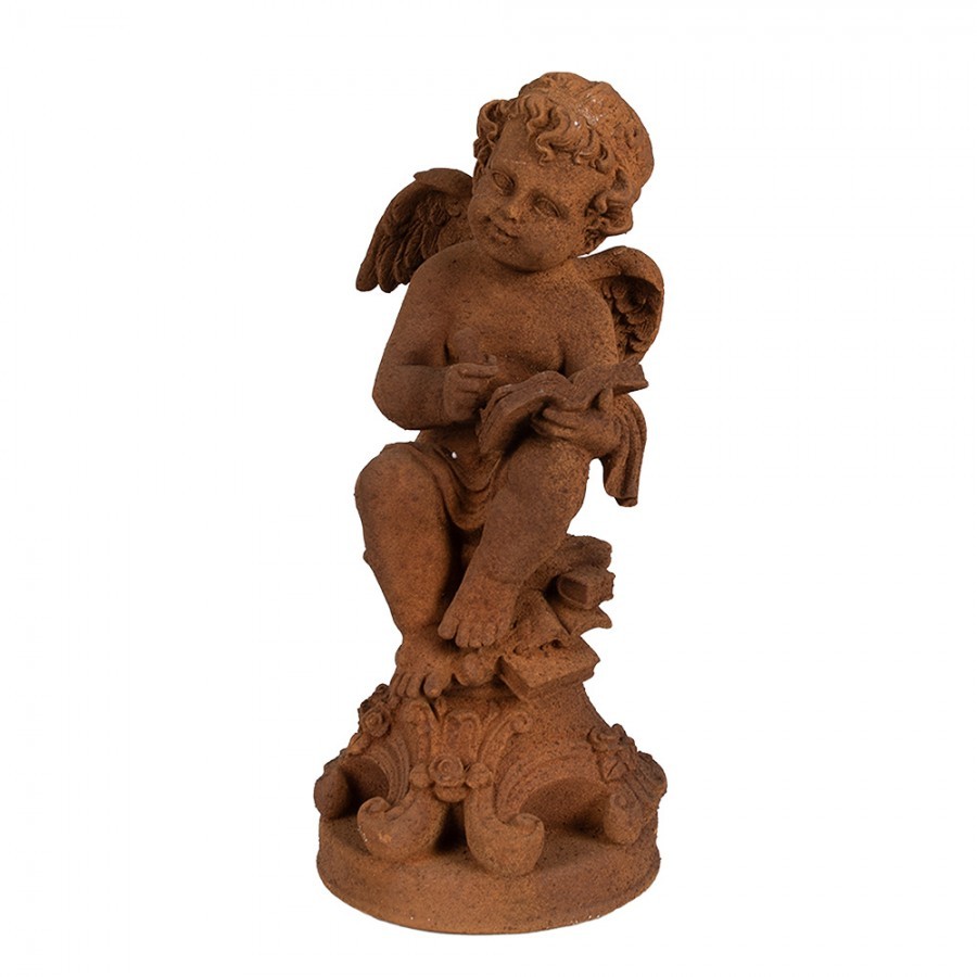 Dekorativní rezavá figurka anděl sedící s knihou - 16*16*36 cm Clayre & Eef