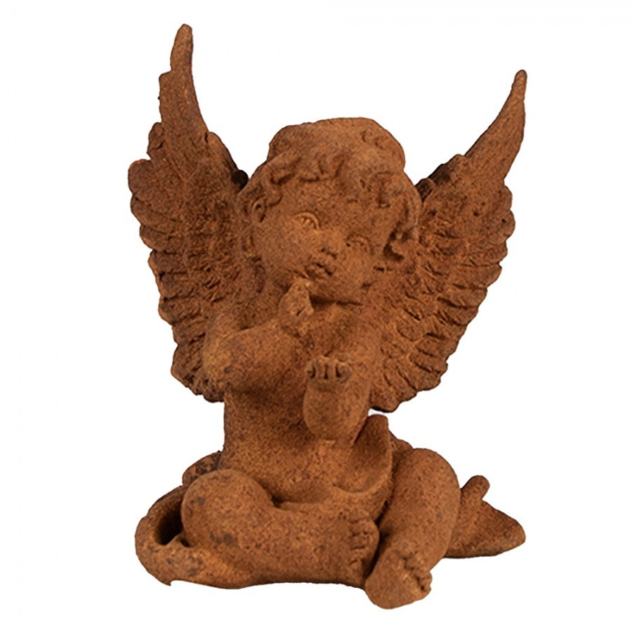 Dekorativní rezavá figurka anděl sedící - 9*8*11 cm Clayre & Eef