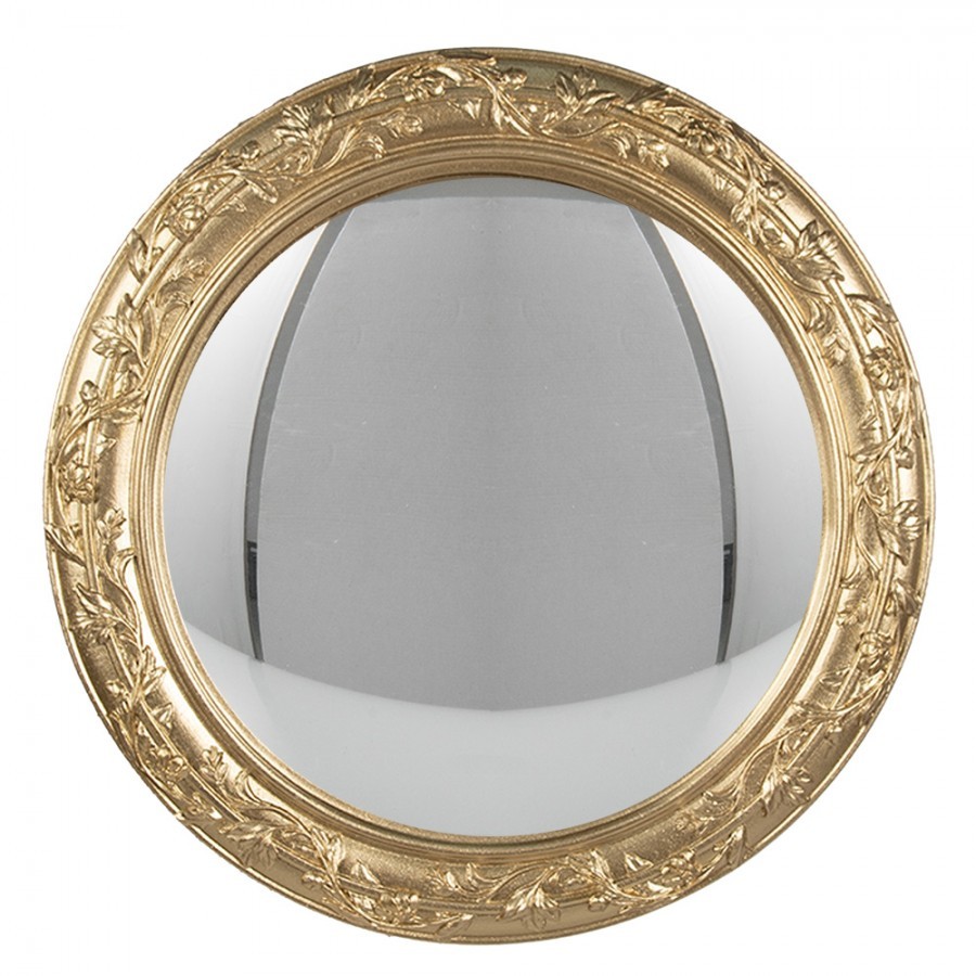 Zlaté kulaté nástěnné vypouklé zrcadlo s listy Lianne – Ø 26*2/ Ø 19 cm Clayre & Eef
