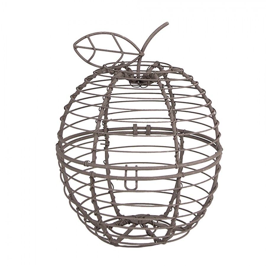 Hnědý drátěný dekorativní košík ve tvaru jablka - Ø 11*14 cm  Clayre & Eef