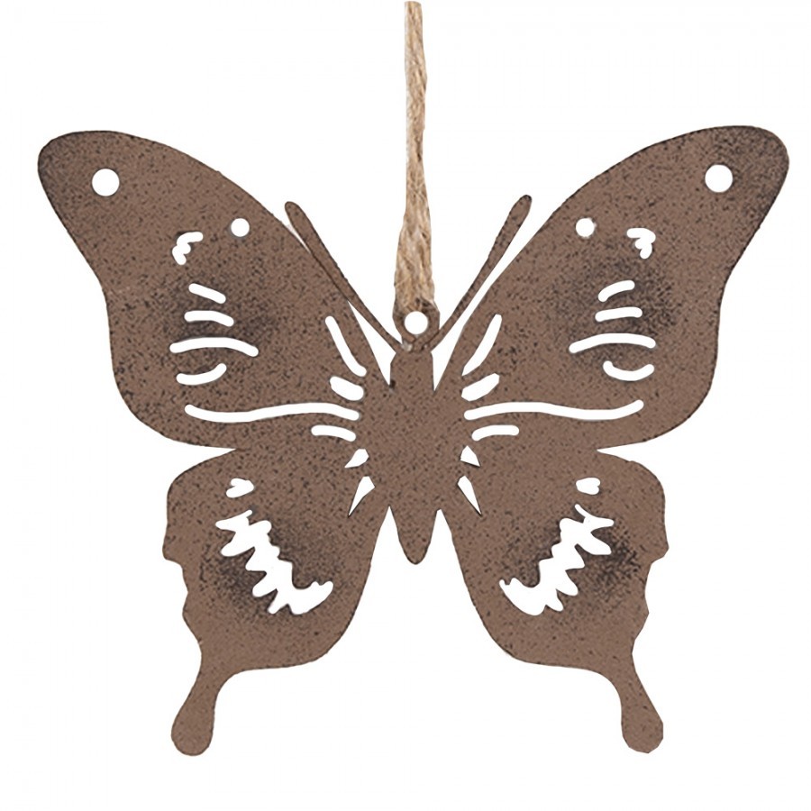 Hnědá antik kovová závěsná dekorace motýl - 10*9 cm Clayre & Eef