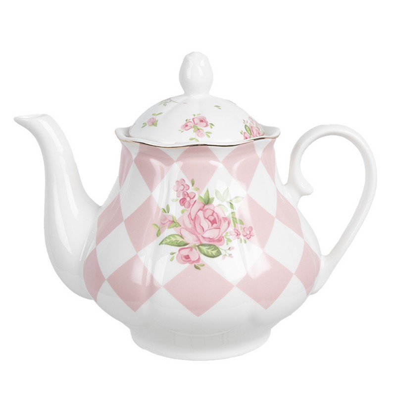 Bílo-růžová konvička na čaj s růžičkami Sweet Roses - 20*14*17 cm / 1000 ml Clayre & Eef