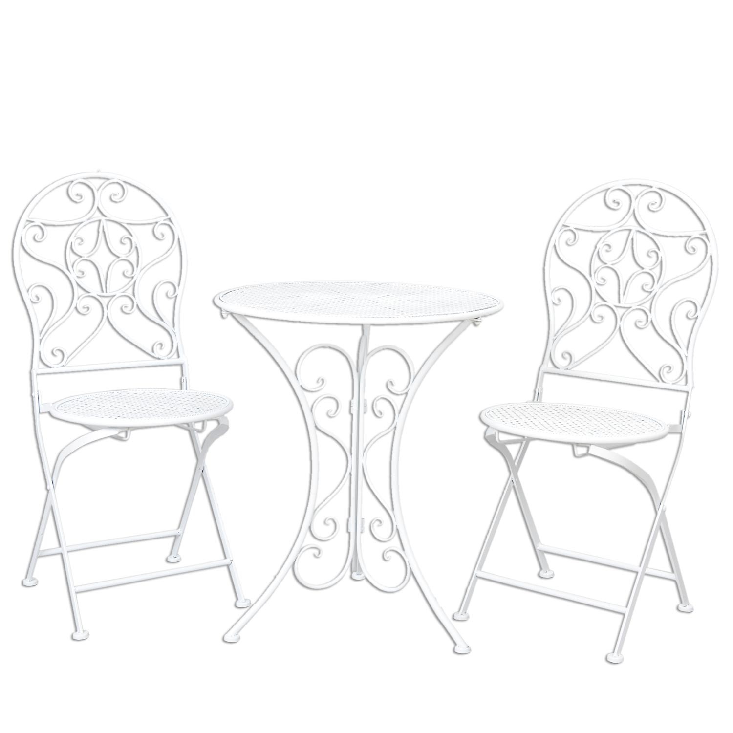 Bílá zahradní skládací souprava - stůl + 2 židle - Ø 60*70 / 2x Ø 40*40*92 cm Clayre & Eef