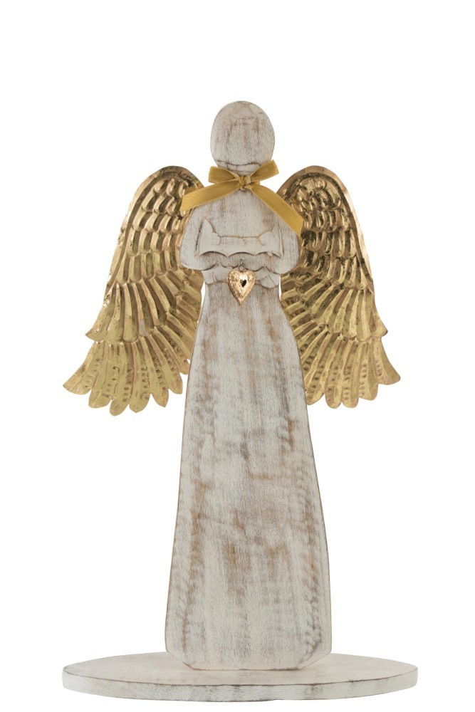 Dřevěný anděl  se zlatými křídly - 31*2*54cm J-Line by Jolipa