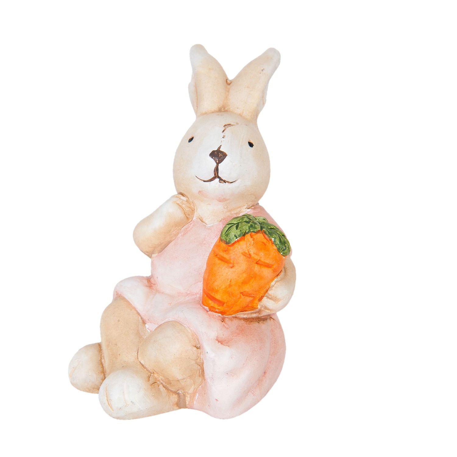 Dekorace sedící králíček s mrkvičkou  - 5*7*9 cm Clayre & Eef