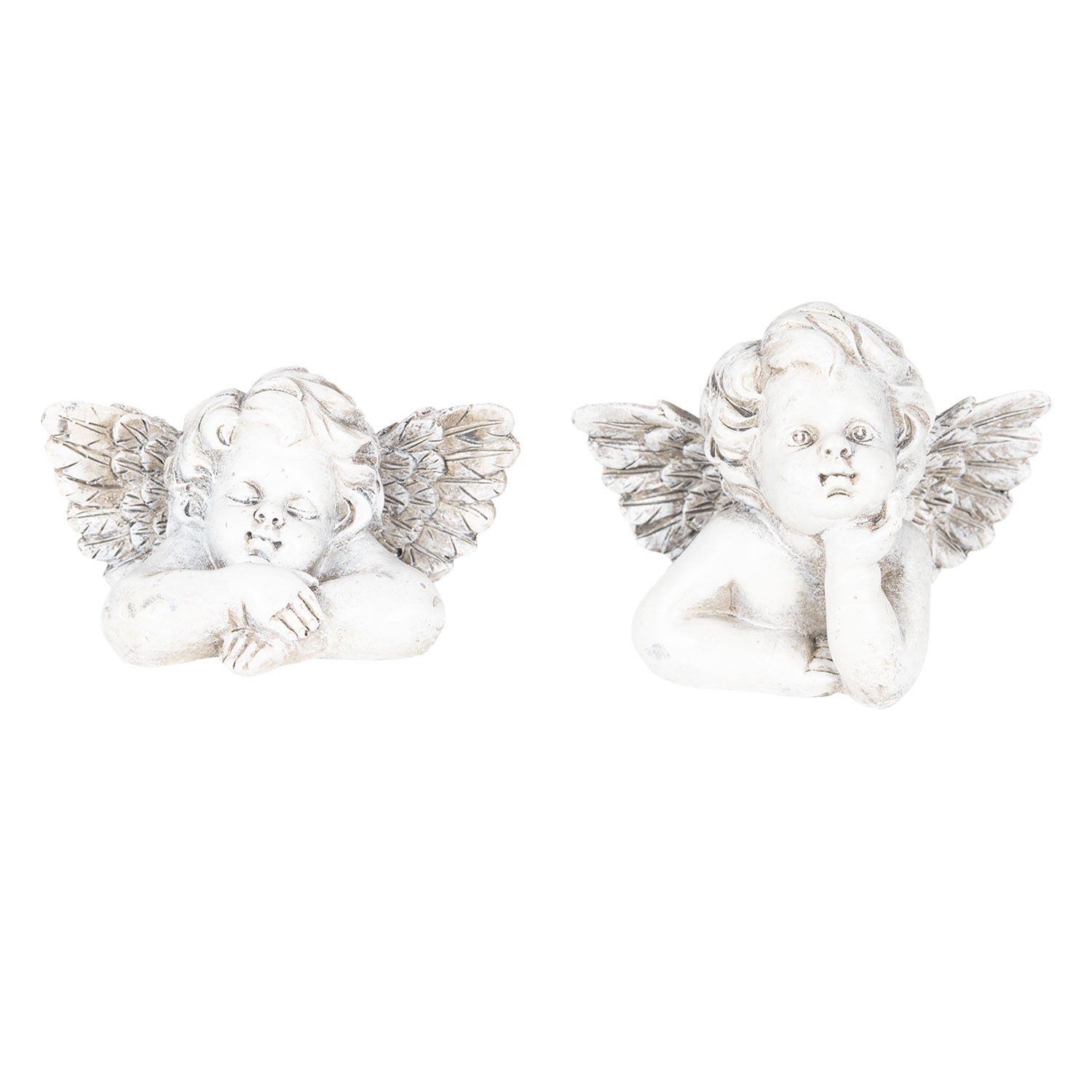 2 ks bílo šedý dekorativní andělíček - 13*8*10 cm Clayre & Eef