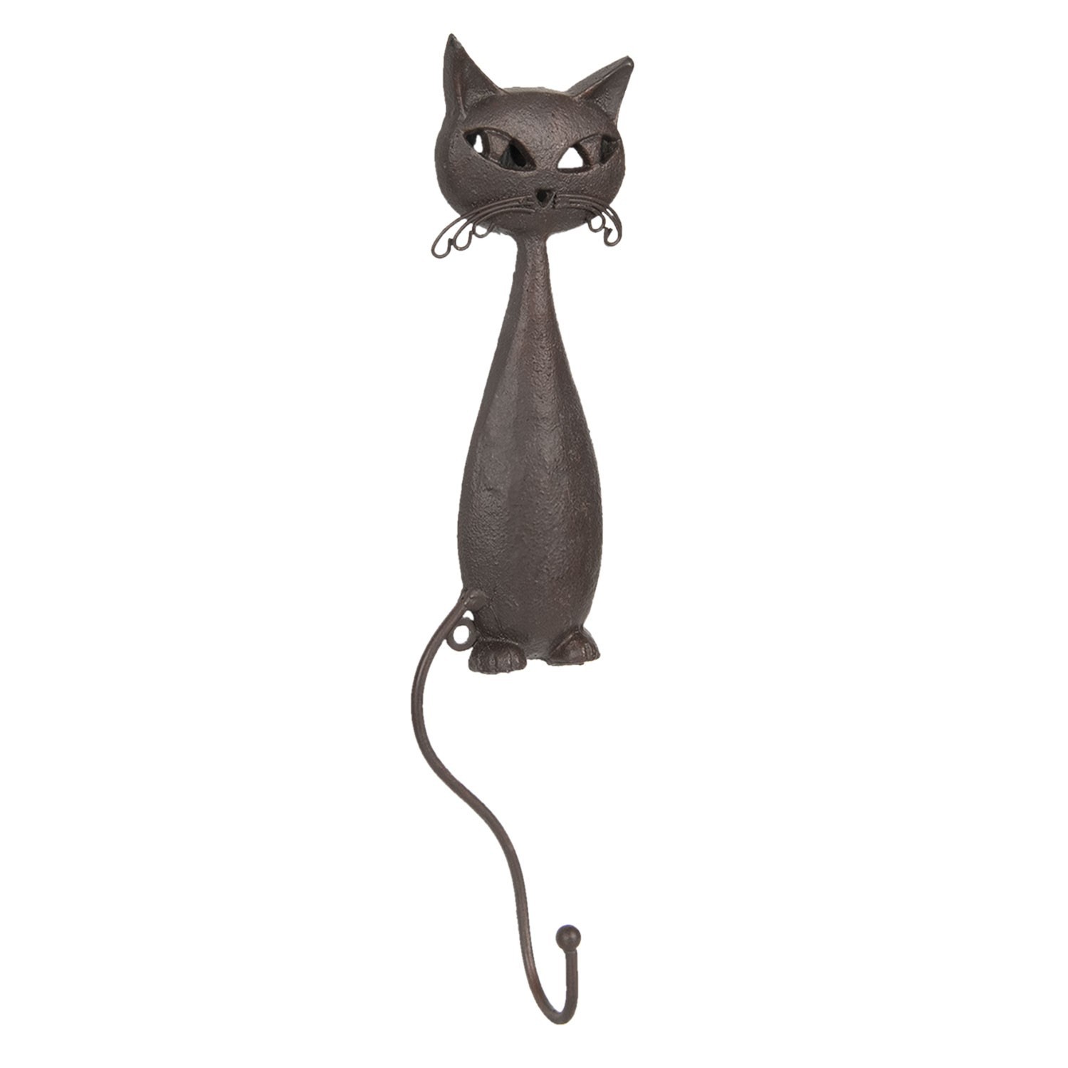 Hnědý kovový háček kočka - 11*5*27 cm Clayre & Eef
